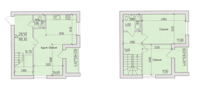 План 2-кімнатної квартири 88.8 м2