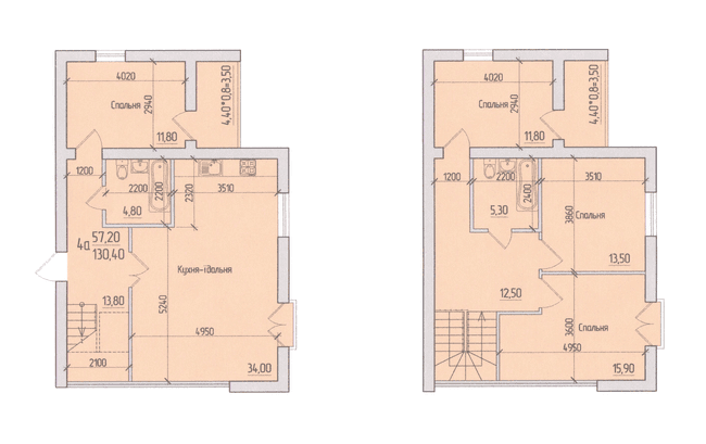 План 4-кімнатної квартири 130.4 м2